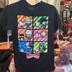 Affliction Black Tee with Colorful Character Panels